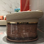 Curved Luxury Sofa Set with Diamond Quilted Craftsmanship, High-Gloss Natural Burl Wood Veneer & Gold Stainless Steel Accents